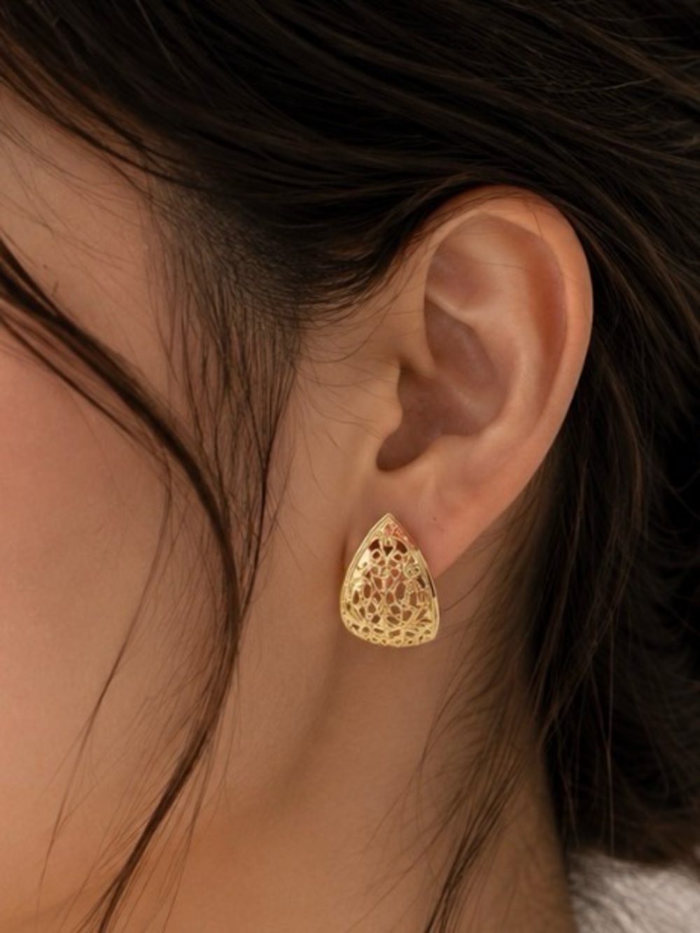 Vintage Ornate Gold Tone Crescent Half Hoop Lightweight Pierced Earrings
